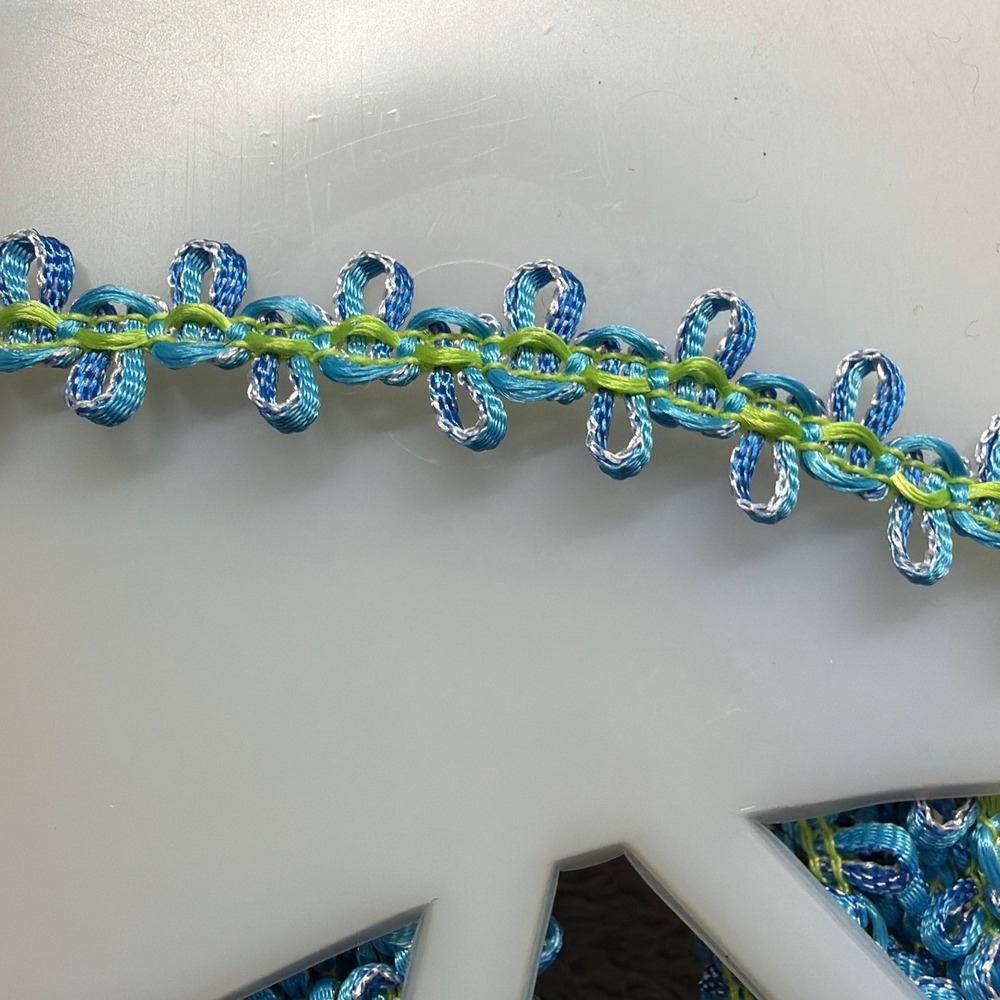Wrights Blue Lime Green Silver Metallic Gimp Braid Trim 7/16 Inch 12 Yards new